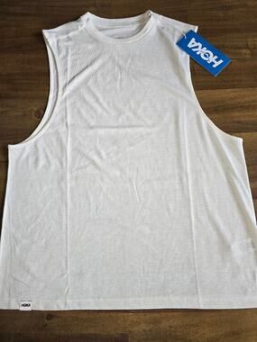 Hoka U GlideTech Sleeveless Tank Top Unisex SM White Lightweight Dri Release NWT